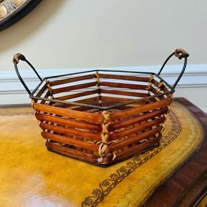 Wood & Wire Hexagon Rustic Boho Farmhouse Basket with Handles